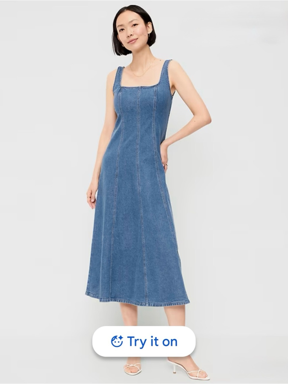 Old Navy Straight-Seam Denim Midi Dress in Blue